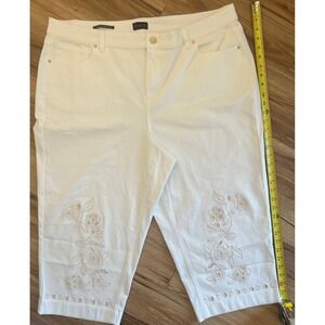 Talbots White Wide Leg Crop Jeans Floral Embroidered Eyelet Hem 22WP Plus Petite